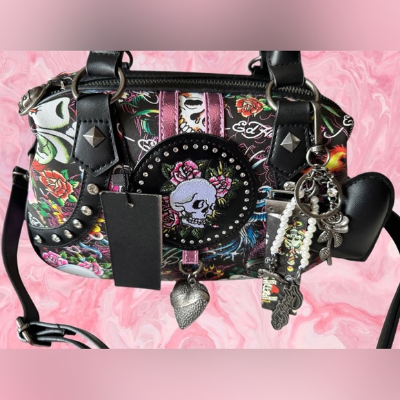 Ed Hardy Handbags - Ed Hardy Floral Tattoo Skull Satchel NWT